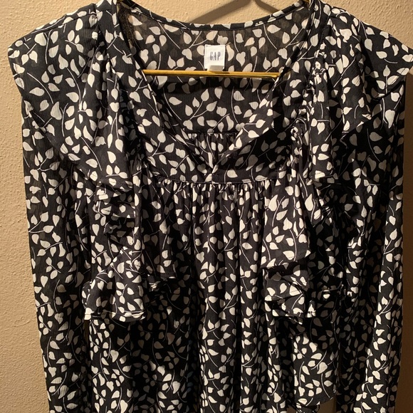 Black & White Chiffon Floral Blouse w/ Ruffles XS - Picture 2 of 8